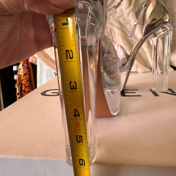 Silver Ankle Strap Platform Block High Heels - Picture 6 of 14